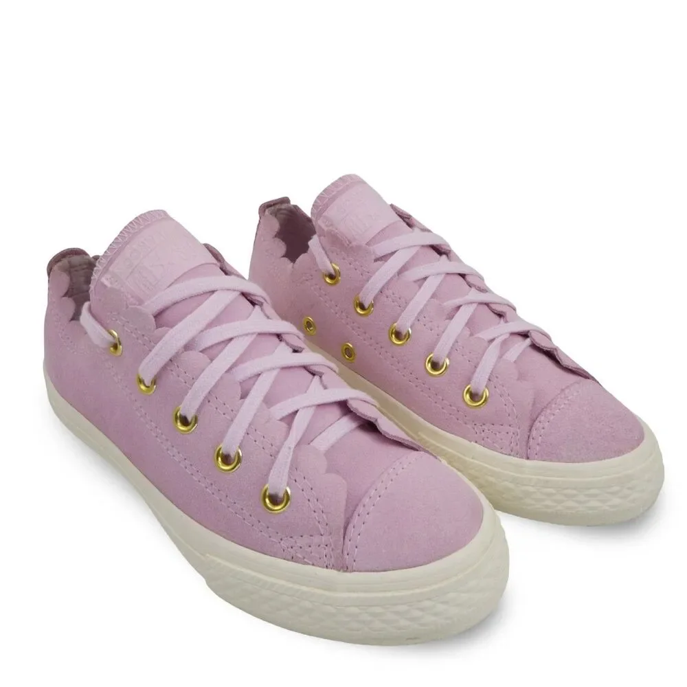 Converse Girls US 13 Chuck Taylor All Star Ox Frilly Thrills Pink Foam Suede